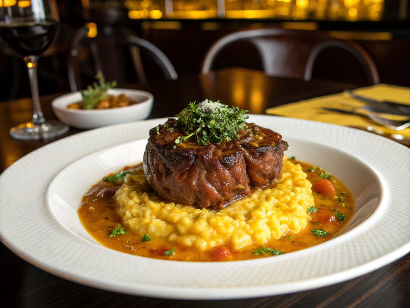 Braised veal shank ossobuco with gremolata and risotto